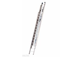 Solide Schuifladder met touw Type F gecoat driedelig recht 3x16 sporten + stabliliteits balk