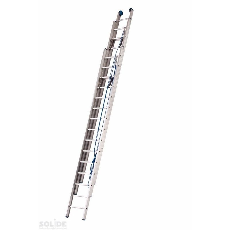 Schuifladder met touw Type F gecoat driedelig recht 3x16 sporten + stabliliteits balk