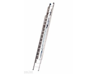 Solide Schuifladder met touw Type F gecoat driedelig recht 3x18 sporten + stabiliteits balk
