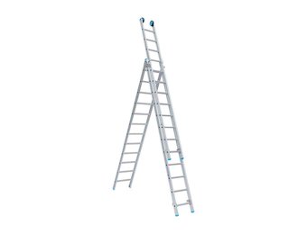 Eurostairs opsteek ladder driedelig recht 3x14 sporten + gevelrollen