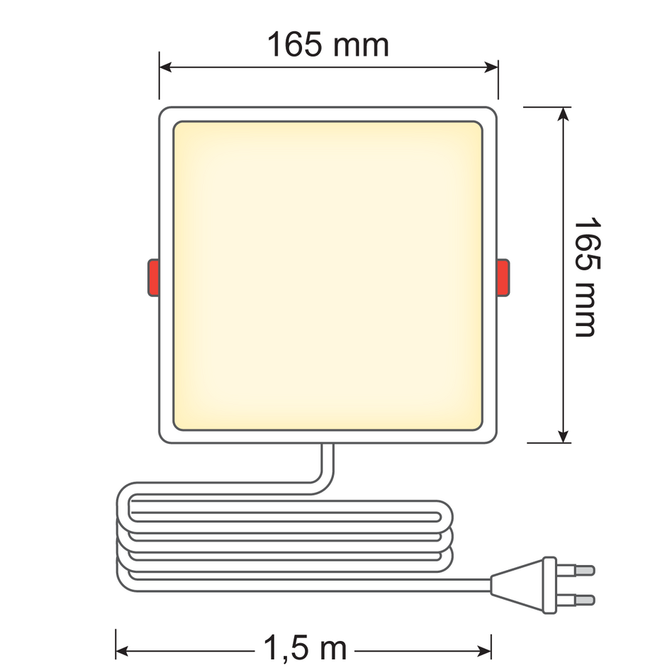 Reflektor wpuszczany LED kwadratowy - 12 W - 165 x 165mm