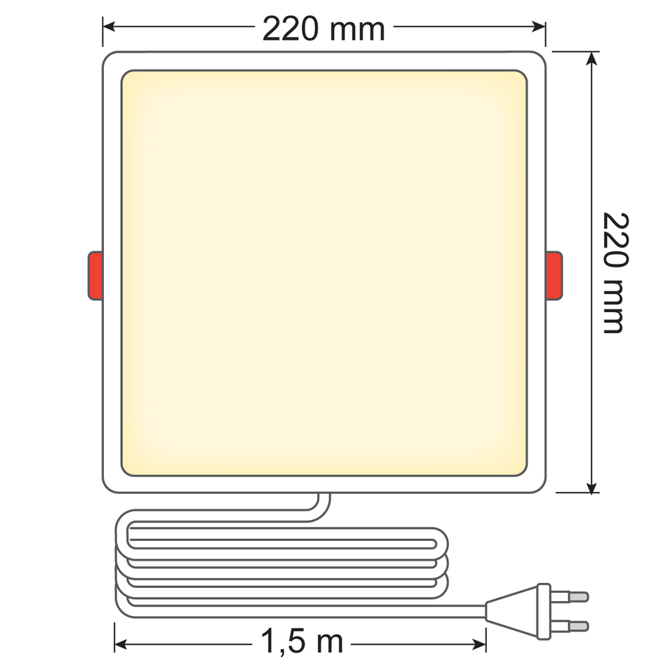 Reflektor wpuszczany LED kwadratowy - 18 W - 220 x 220 mm