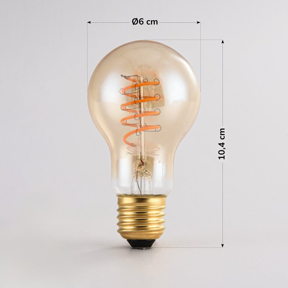 4W lampa spiralna, 1800K, szkło bursztynowe Ø60 - ściemnialne