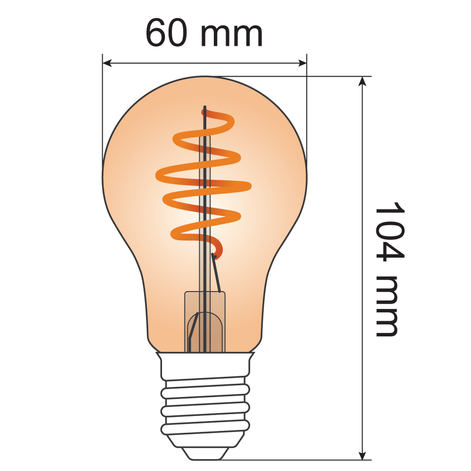 4W lampa z żarnikiem spiralnym w kształcie rogalika, 1800 K, szkło bursztynowe Ø60 - ściemnialne