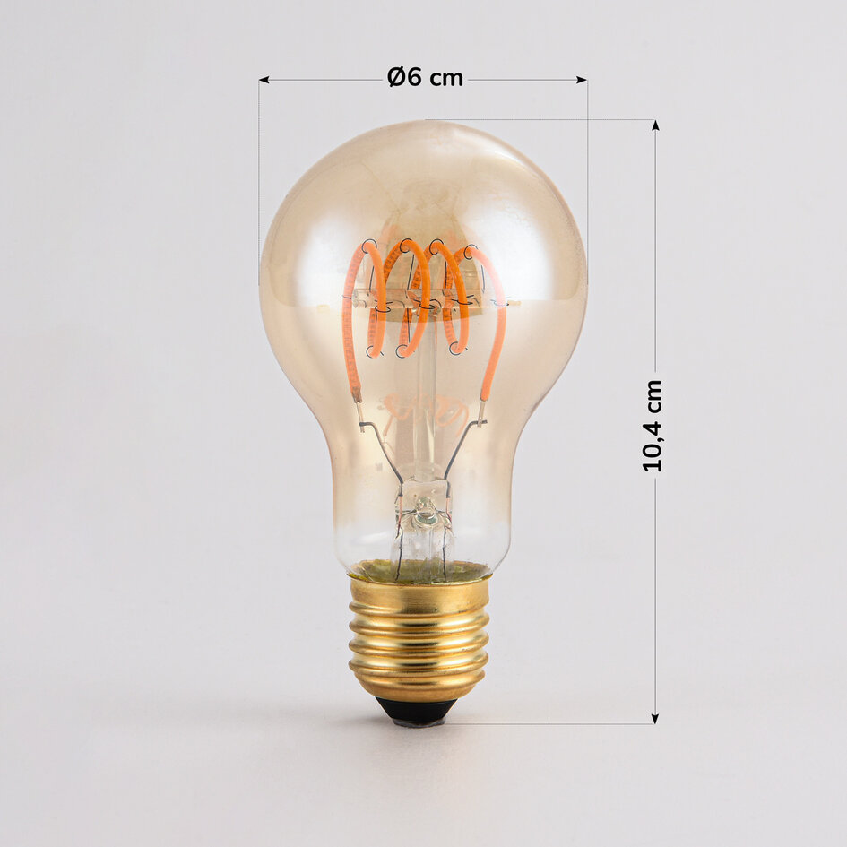 5W lampa z poziomą spiralą, 1800K, szkło bursztynowe Ø60 - ściemnialne