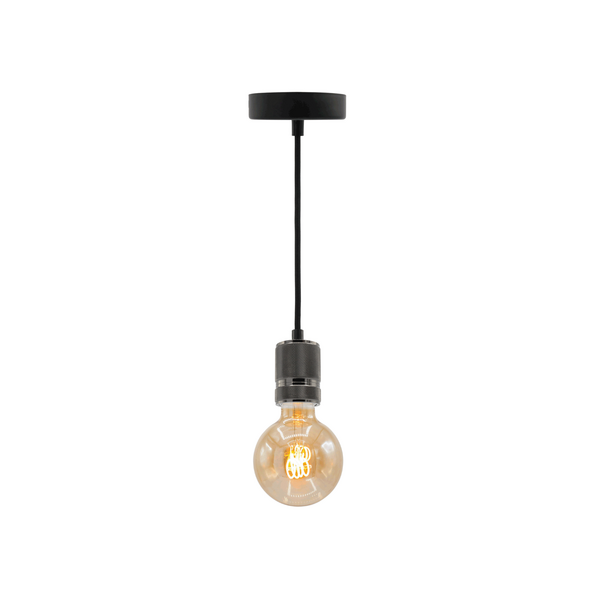 Przemysłowa lampa wisząca na przewodzie, czarna z połyskiem