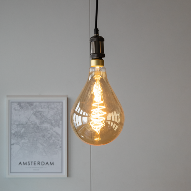 Przemysłowa lampa wisząca na przewodzie, czarna z połyskiem