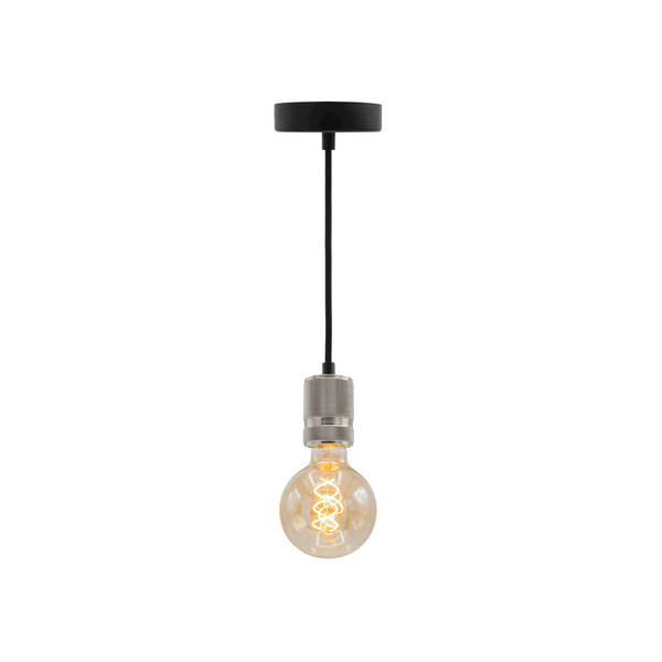 Przemysłowa lampa wisząca na przewodzie, srebrna