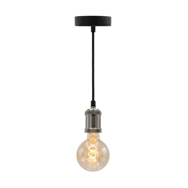 Nowoczesna srebrna lampa wisząca na przewodzie w zestawie z lampą XL 5W, szkło bursztynowe, 1800K, Ø95