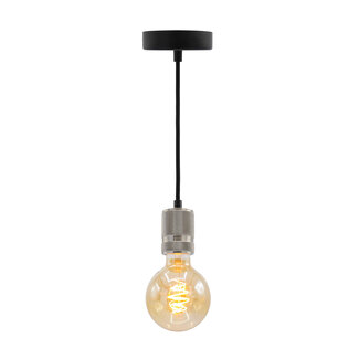 Industrialna srebrna lampa wisząca na przewodzie z żarówką XL 5W, szkło bursztynowe, 1800K, Ø95