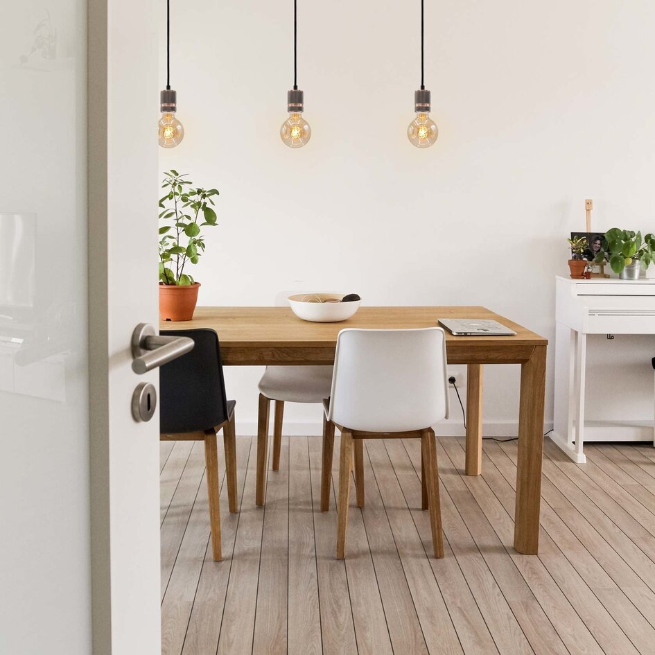 Industrialna lampa wisząca na przewodzie w kolorze różowego złota, w zestawie żarówka XL 5W, szkło bursztynowe, 1800 K, Ø95