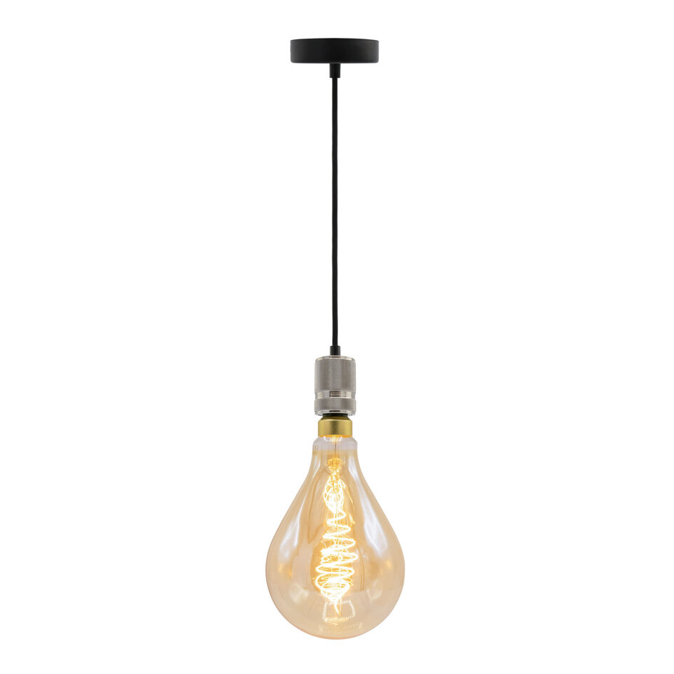 Industrialna srebrna lampa wisząca na przewodzie z żarówką XXL 8,5W do 10W, szkło bursztynowe, 2000K, Ø160