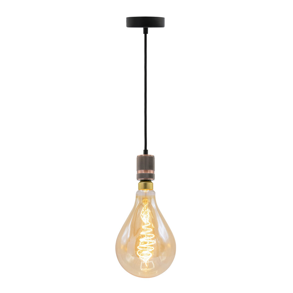 Industrialna lampa wisząca na przewodzie w kolorze różowego złota z żarówką XXL 8,5W do 10W, szkło bursztynowe, 2000K, Ø160