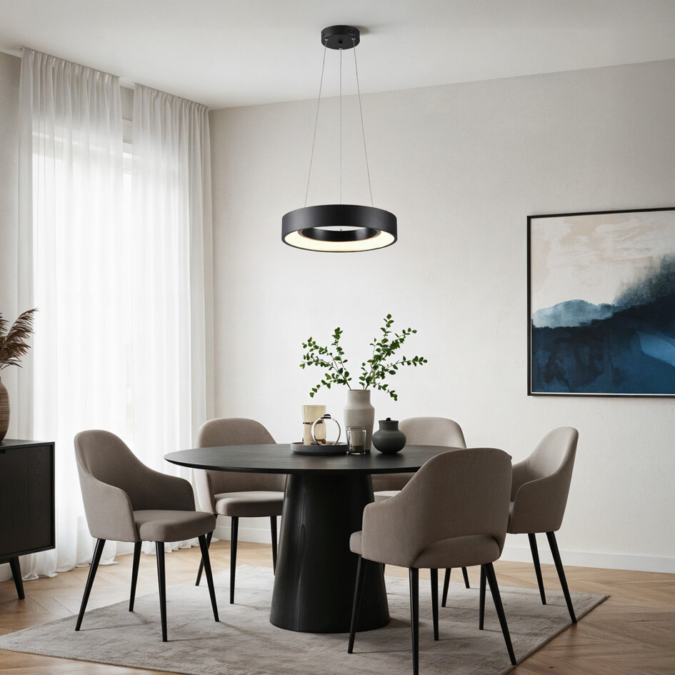Nowoczesna lampa wisząca z czarnego matowego metalu - Roundy