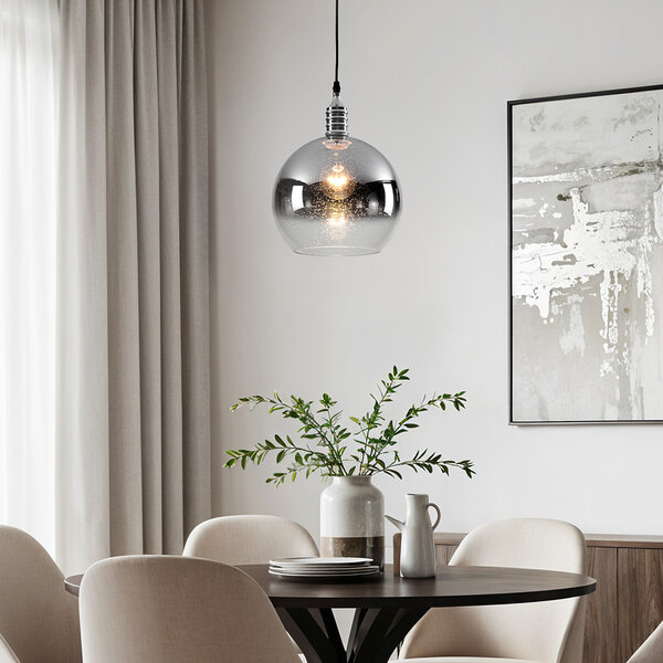 Design lampa wisząca z przydymionego szkła z kulą lustrzaną - London