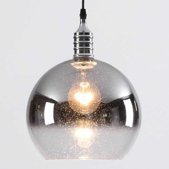 Design lampa wisząca z przydymionego szkła z kulą lustrzaną - London