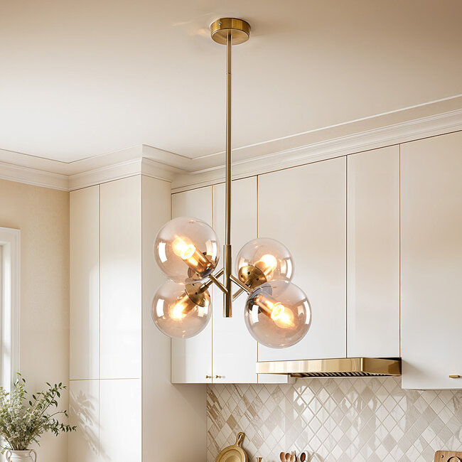 Lampa wisząca retro ze szkłem bursztynowym 4-światła – Florence