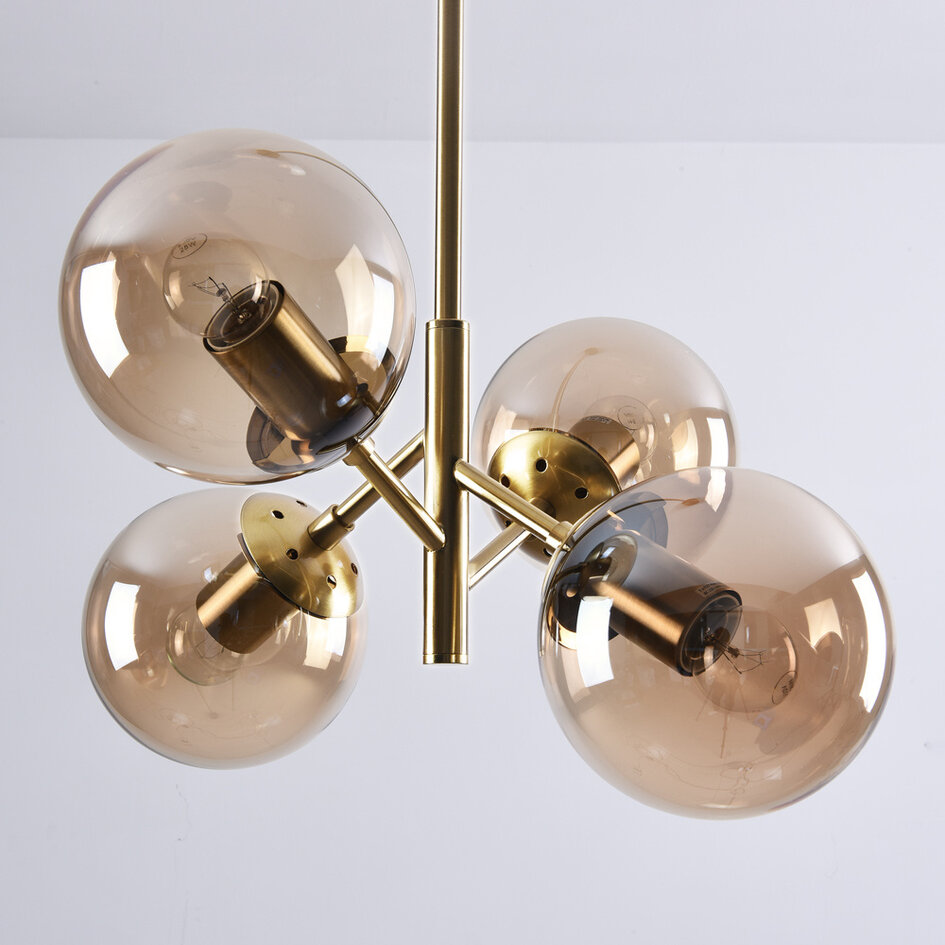 Lampa wisząca retro ze szkłem bursztynowym 4-światła – Florence
