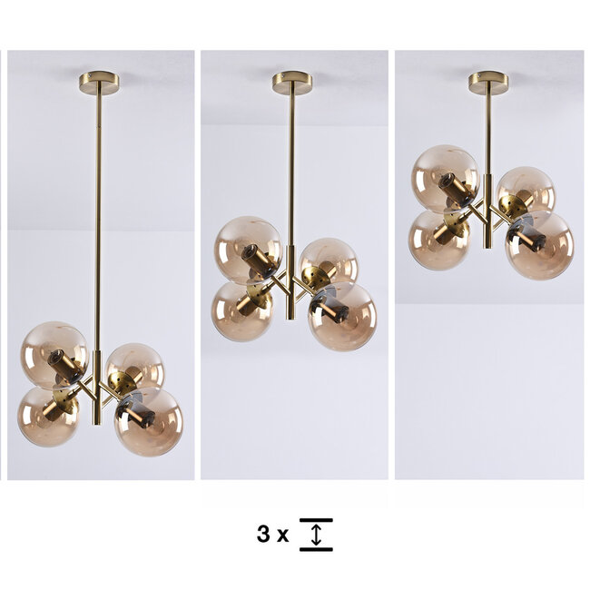 Lampa wisząca retro ze szkłem bursztynowym 4-światła – Florence