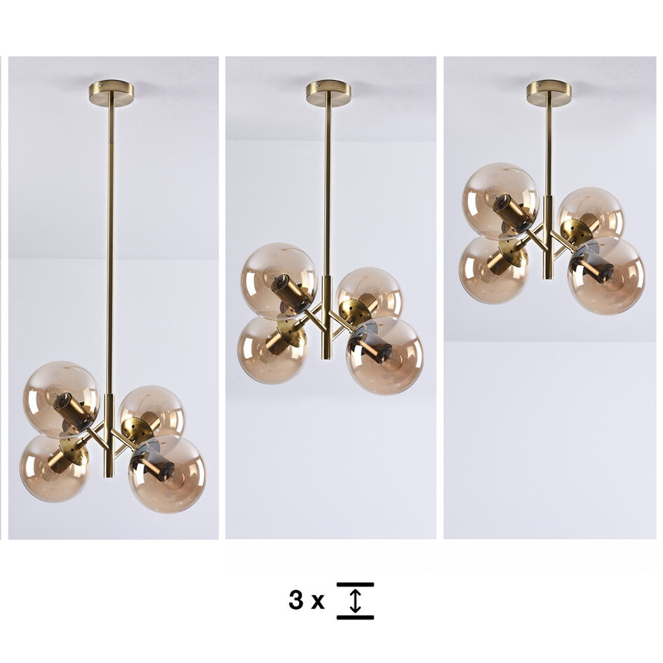 Lampa wisząca retro ze szkłem bursztynowym 4-światła – Florence