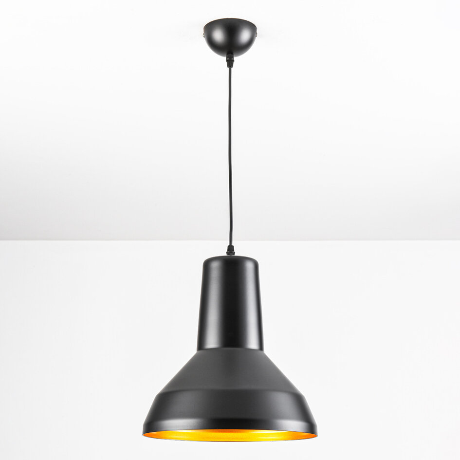 Nowoczesna lampa wisząca czarna ze złotą dekoracją - Sicily