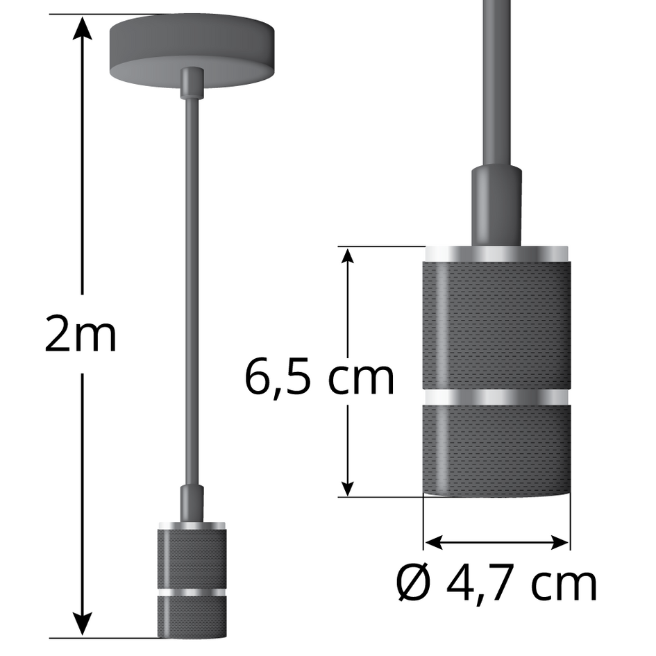 Industrialna srebrna oprawa wisząca na przewodzie w zestawie z lampą XXXL 8,5W do 10W, szkło bursztynowe, 2000 K, Ø200