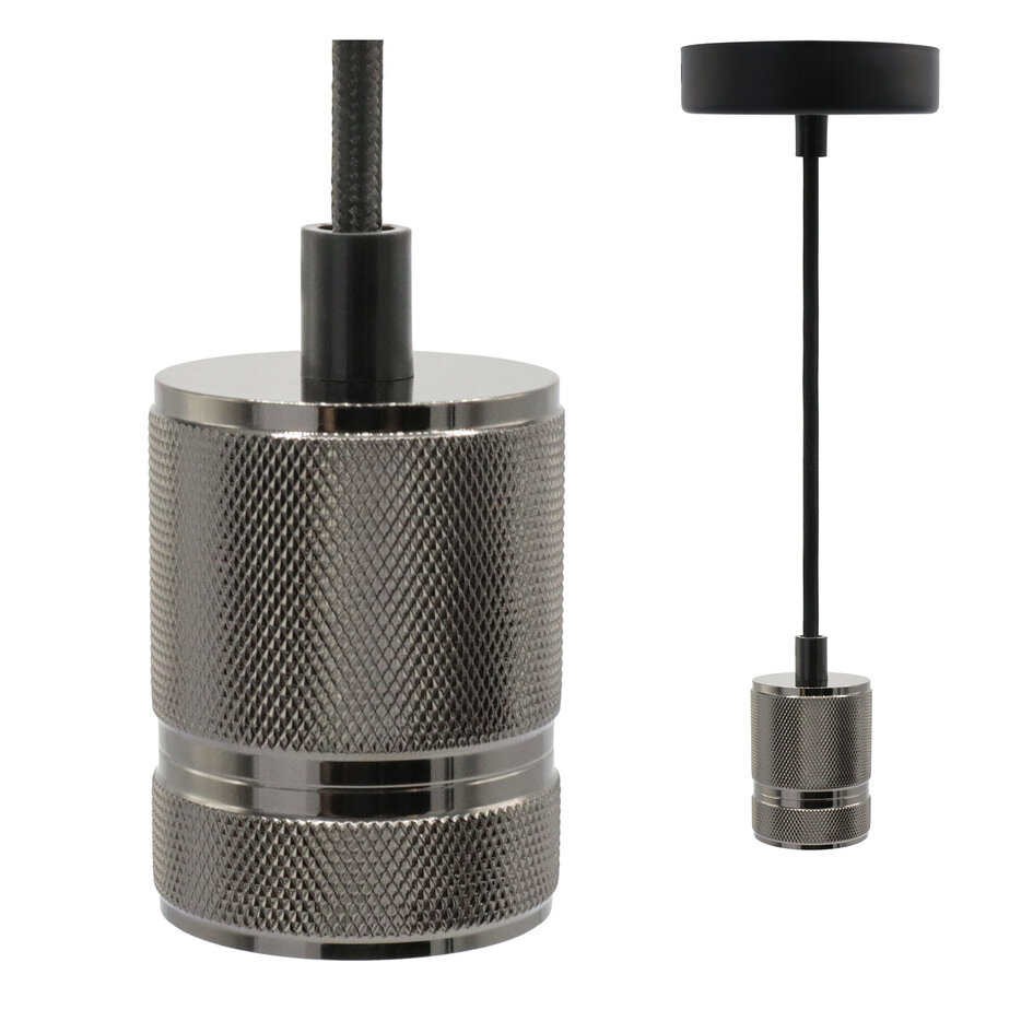 Industrialna błyszcząca czarna lampa wisząca na przewodzie z żarówką XXXL 8,5W do 10W, szkło bursztynowe, 2000 K, Ø200