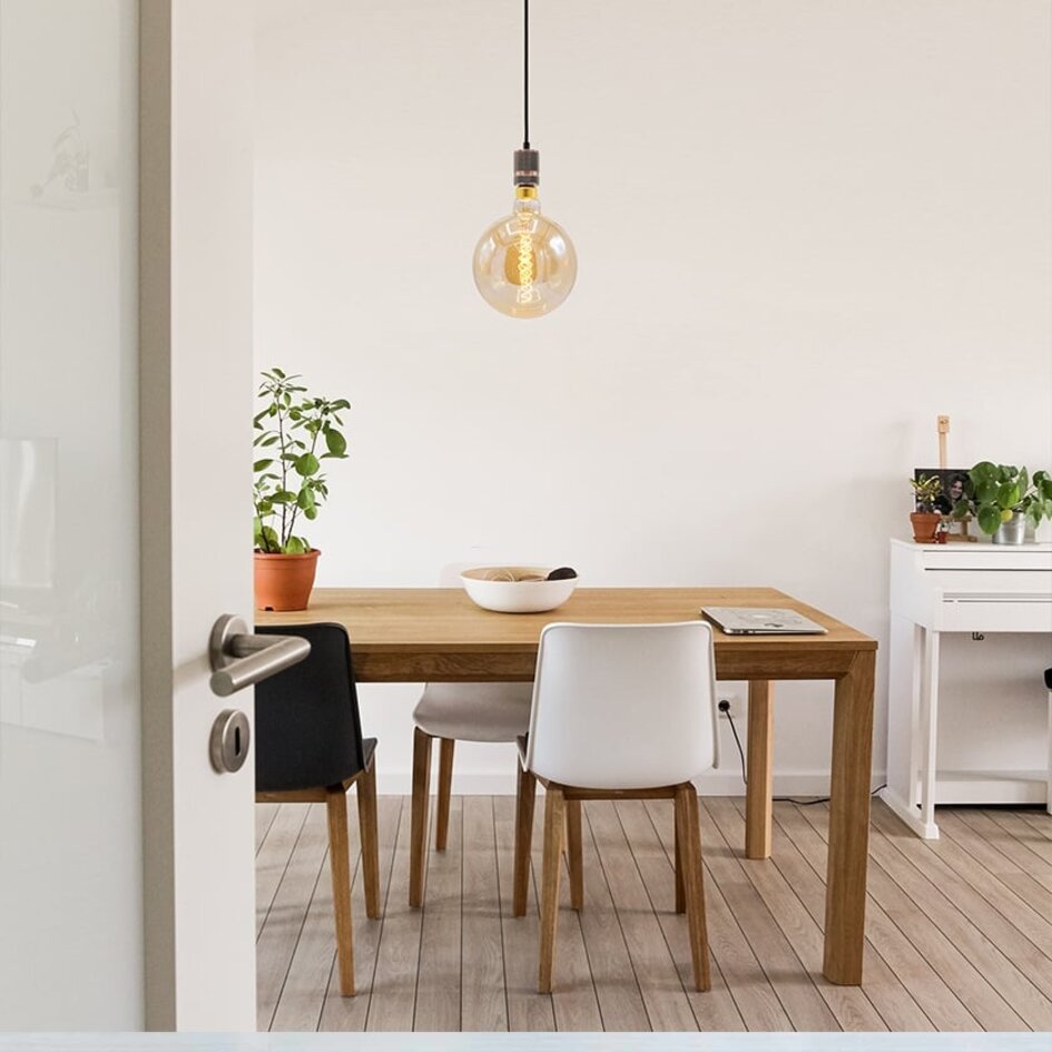 Lampa wisząca przemysłowa w kolorze złocistym, z żarówką XXXL o mocy od 8,5 W do 10 W, szkło bursztynowe, 2000 K, Ø200