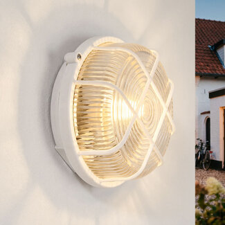 Okrągła lampa typu bulleye z białym kloszem z tworzywa sztucznego