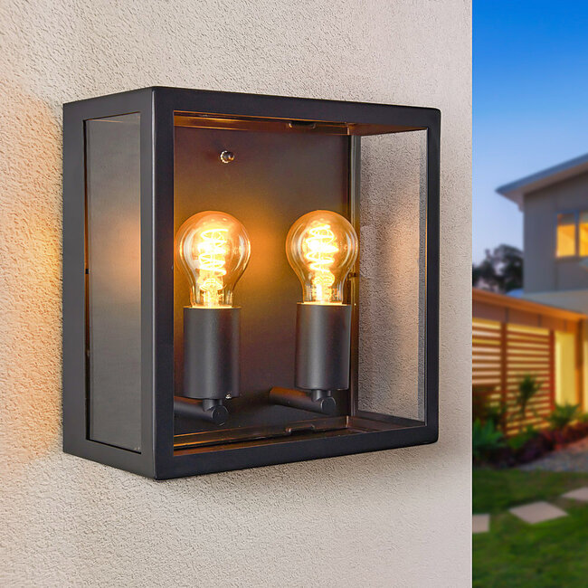 Przemysłowa kinkiet ze stali nierdzewnej Gabriella ze szkłem – czarne