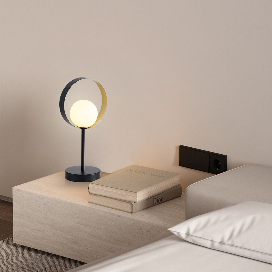 Lampa stołowa Carlie - czarna ze złotem płatkowym