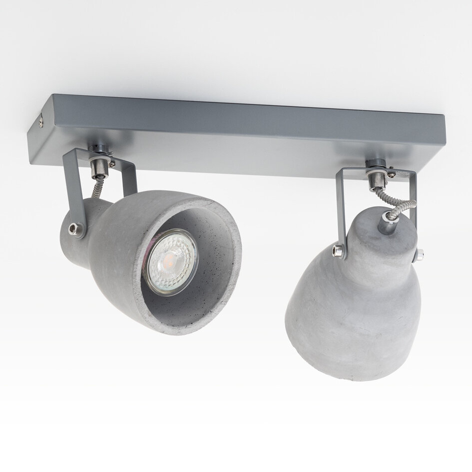 Lampa sufitowa betonowa szara z 2 reflektorami - Arthur