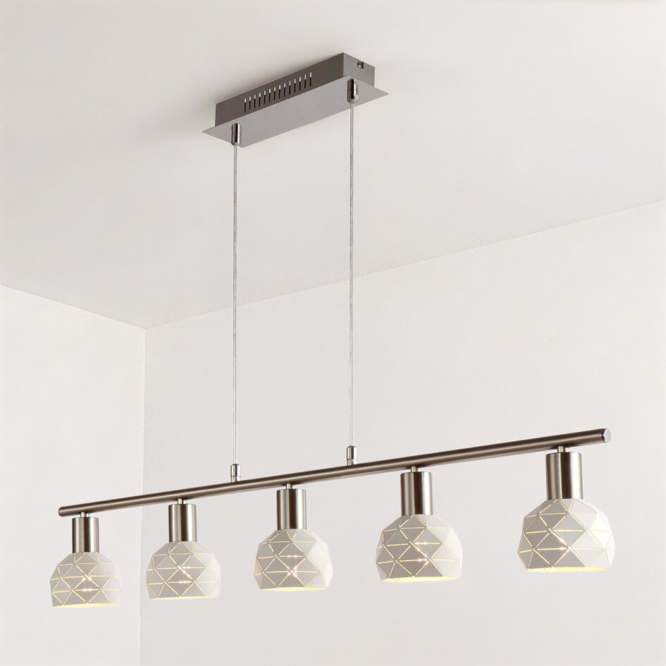 Nowoczesna lampa wisząca z 5 światłami biała - Alabaster