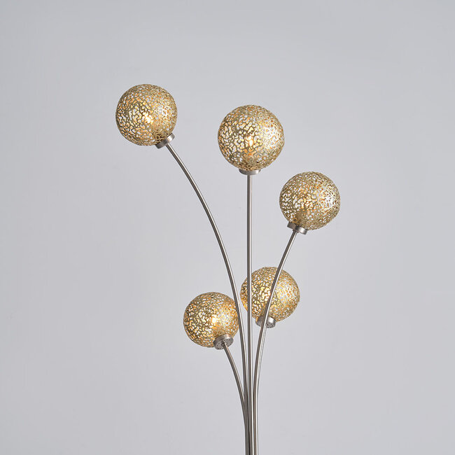 Nowoczesna lampa podłogowa złota, 5 światła - Claire
