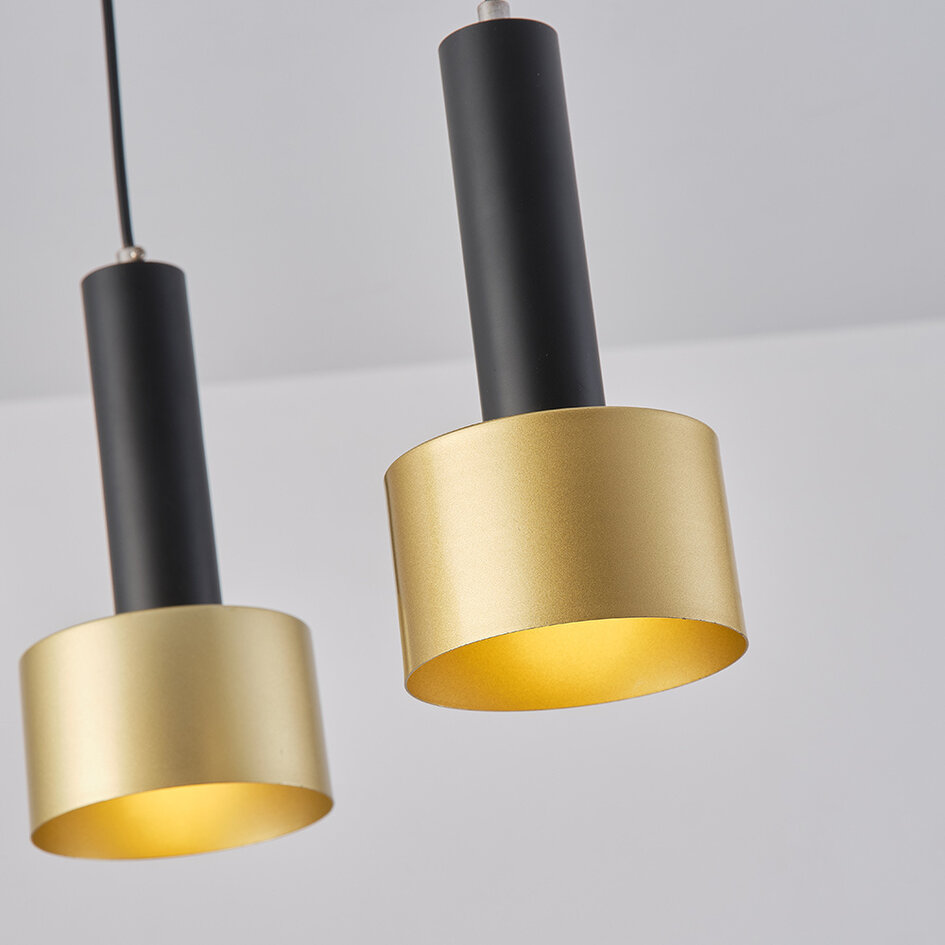 Nowoczesna lampa wisząca matowa czarna i złota, 3 światła - Chantal