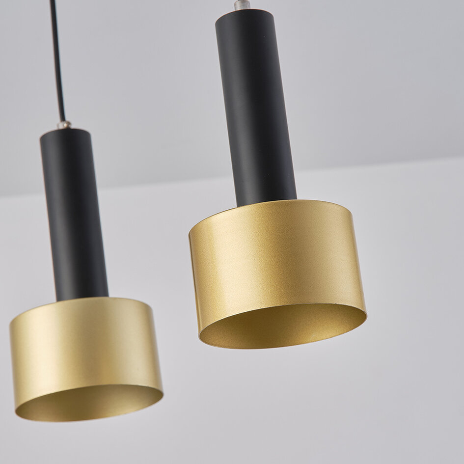 Nowoczesna lampa wisząca matowa czarna i złota, 3 światła - Chantal