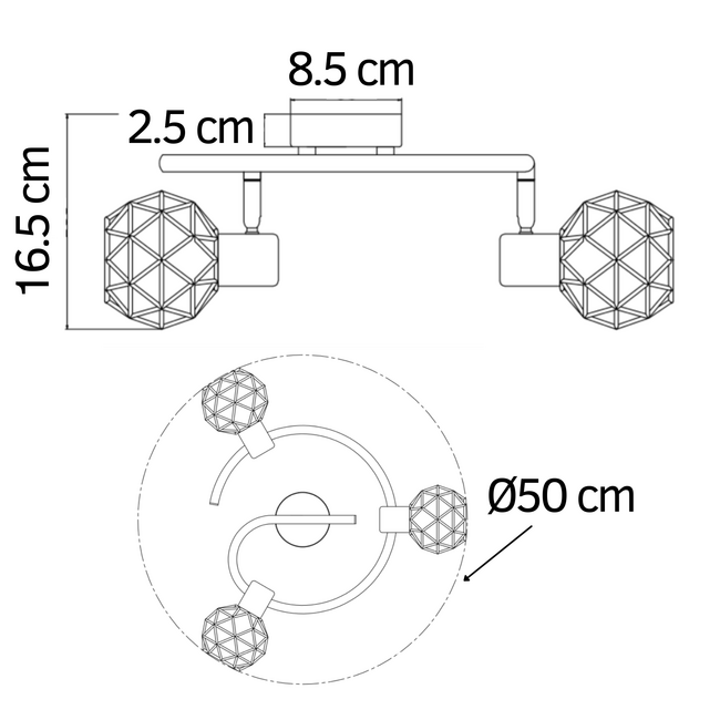 Miedziana lampa sufitowa 3 światła - Russet