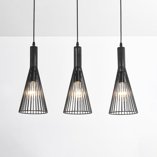 Industrialna lampa wisząca czarny metal 3 światła – Sofia