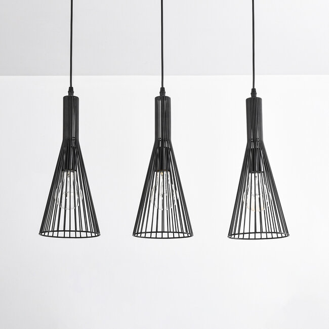 Industrialna lampa wisząca czarny metal 3 światła – Sofia