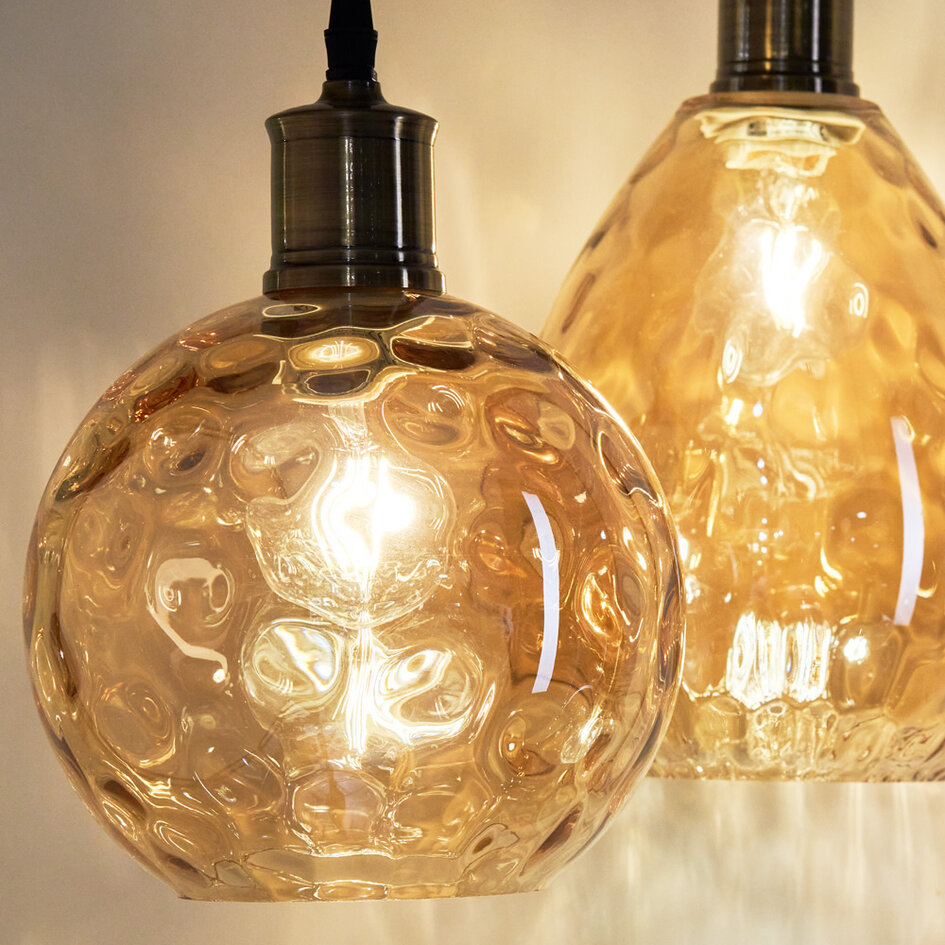 Design lampa wisząca szkło bursztynowe z wybrzuszeniem 3 światła - Verona