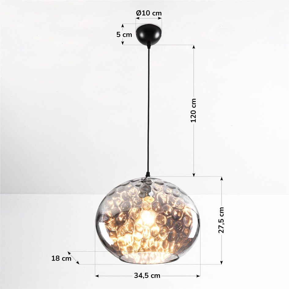 Designerska lampa wisząca z owalnym szkłem dymionym – Palermo