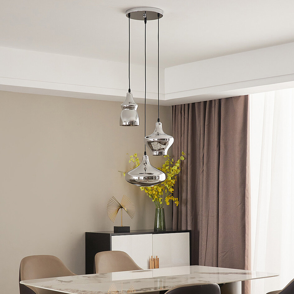 Designerska lampa wisząca chrom 3 światła – Bari