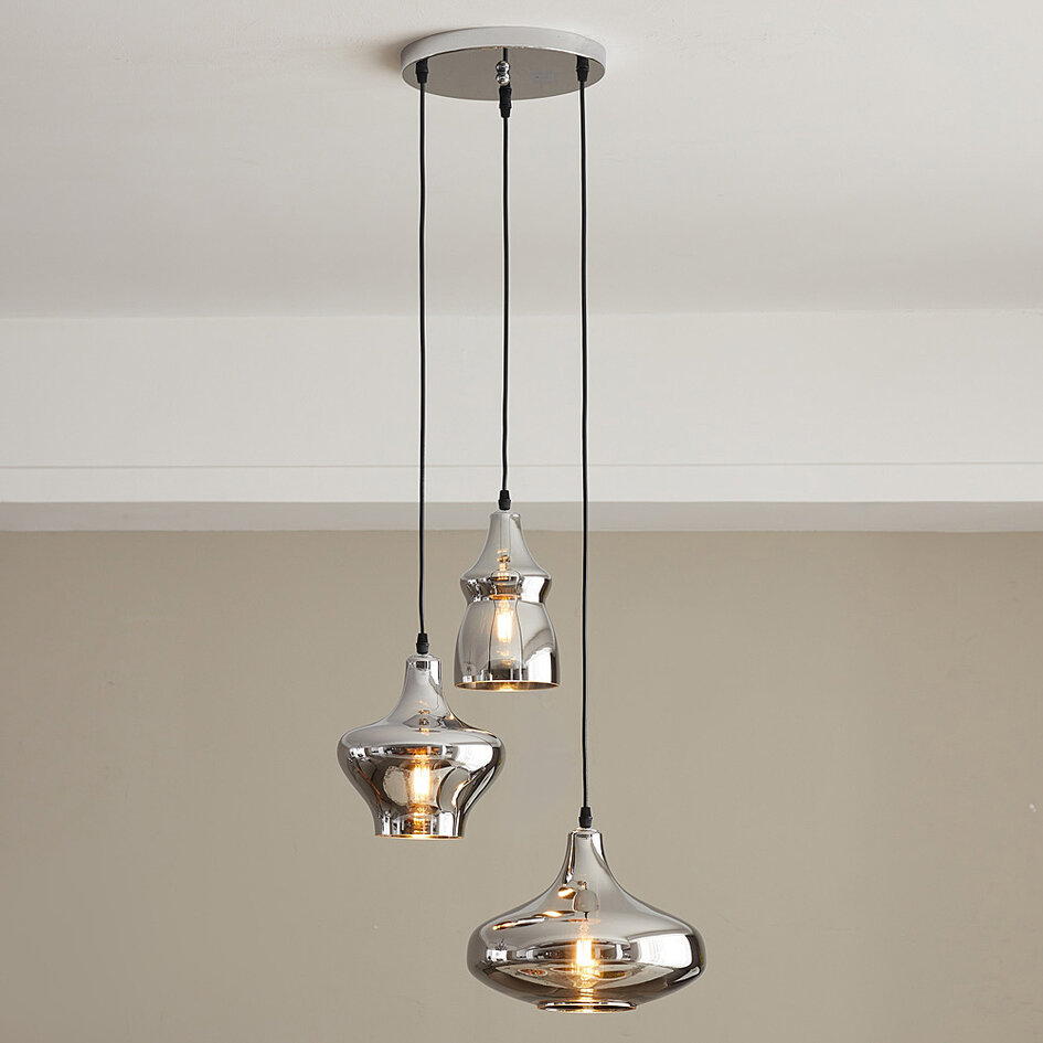 Designerska lampa wisząca chrom 3 światła – Bari
