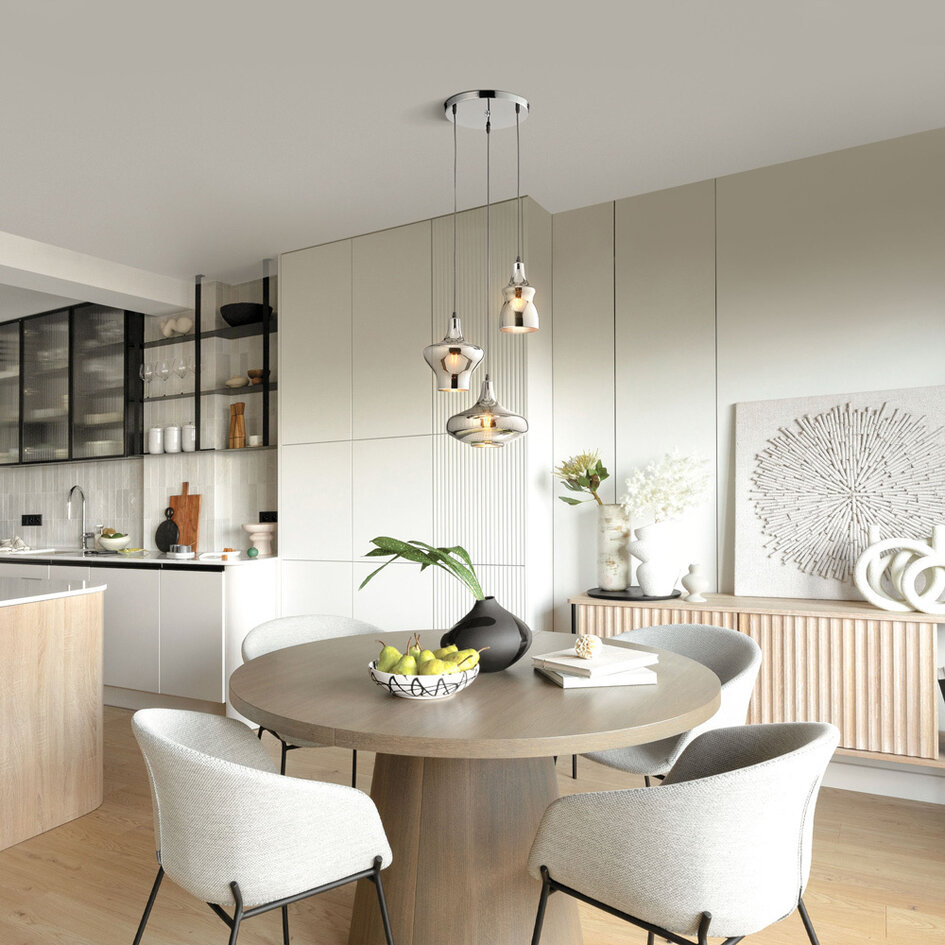 Designerska lampa wisząca chrom 3 światła – Bari
