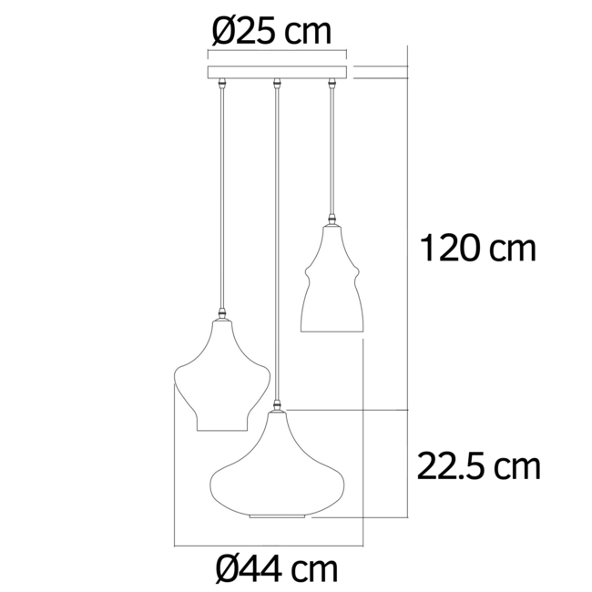 Designerska lampa wisząca chrom 3 światła – Bari
