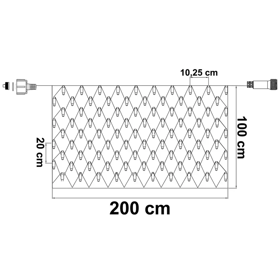 Modułowe lampki siatkowe | od 2 m² | 200 diod LED | Ciepła biel | guma