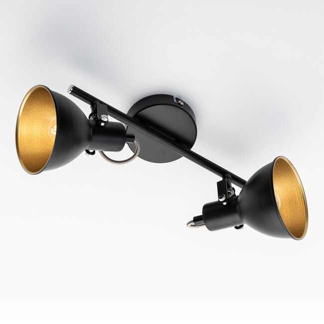 Designowy reflektor sufitowy czarny ze złotem 2-światła - Alexandria