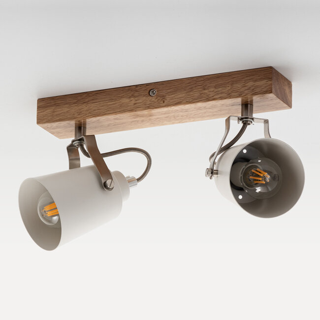 Drewniana lampa sufitowa z 2 reflektorami - Flint