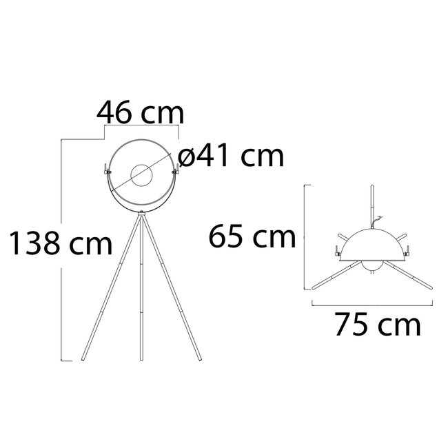 Designerska lampa stojąca trójnóg Charlotte - czarna ze złotym