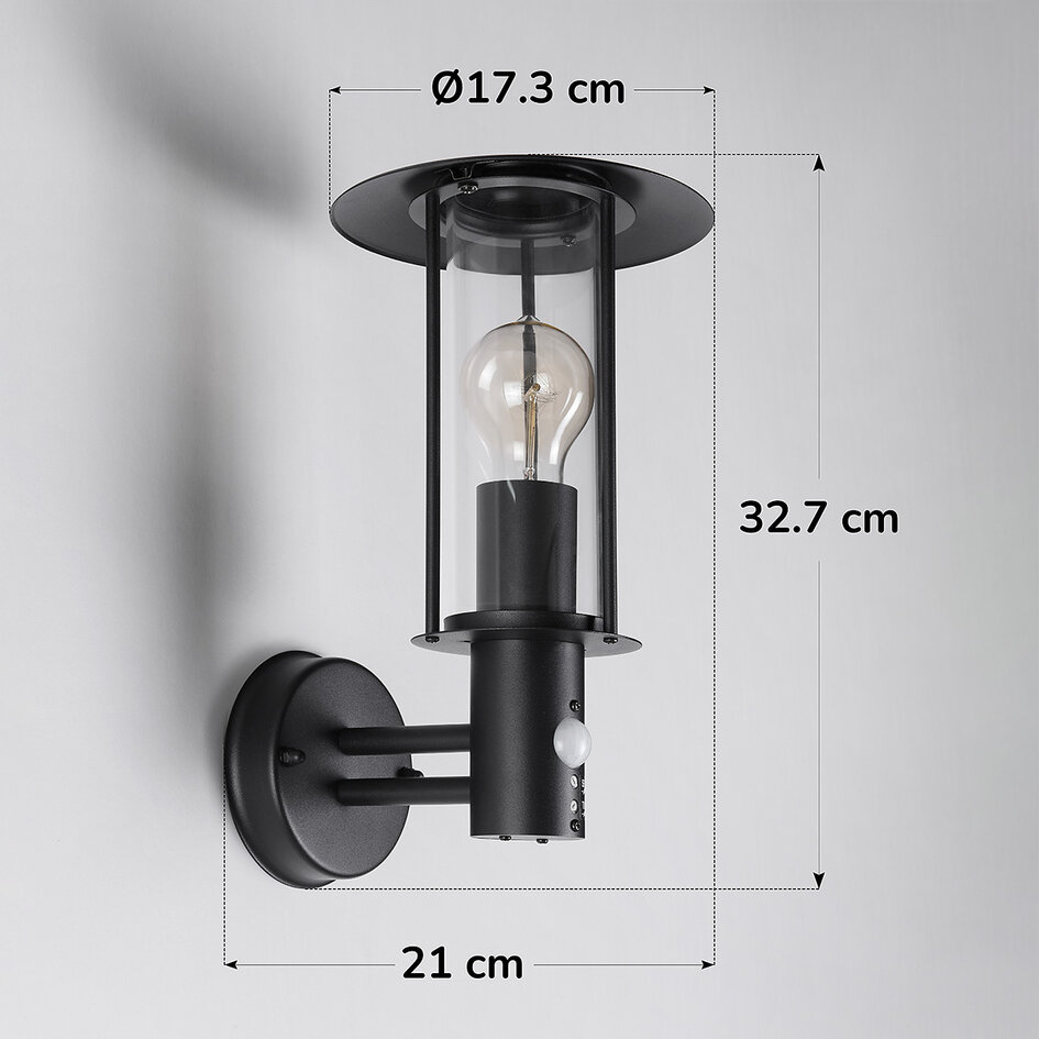 Wiejska zewnętrzna lampa ścienna Lore z czujnikiem - czarny